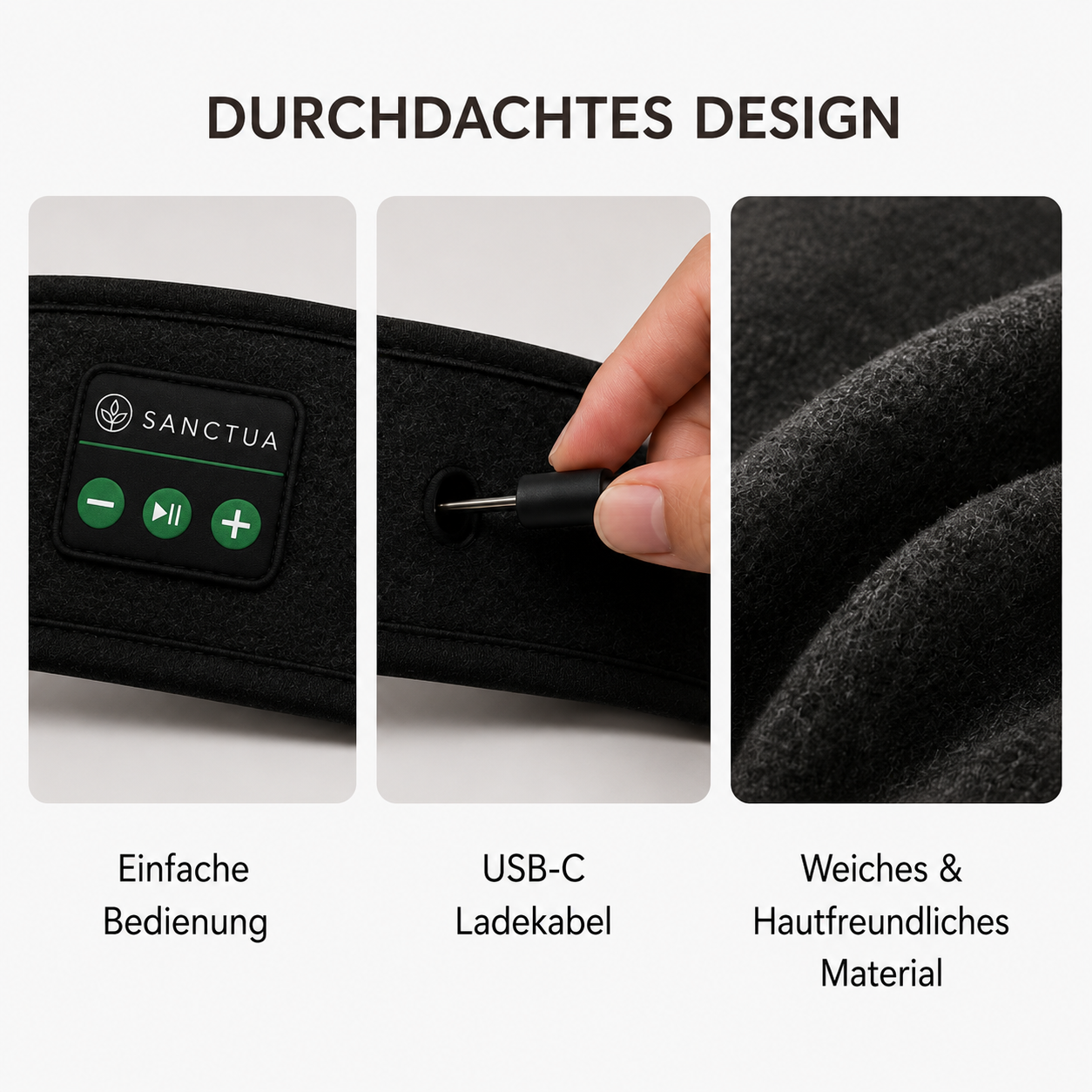 Sanctua Schlaf und Sport Kopfband Wireless, Lichtschutz, Hörschutz